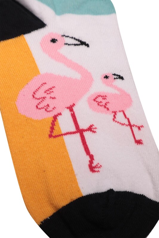 Flamingo Baskılı Kadın Sneakers Çorap 8122 | Siyah - Thumbnail