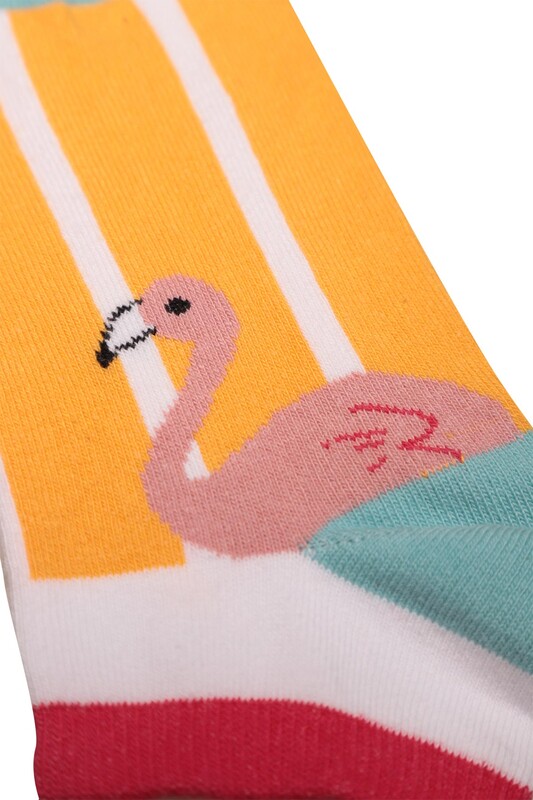 Flamingo Baskılı Kadın Sneakers Çorap 8122 | Yeşil - Thumbnail