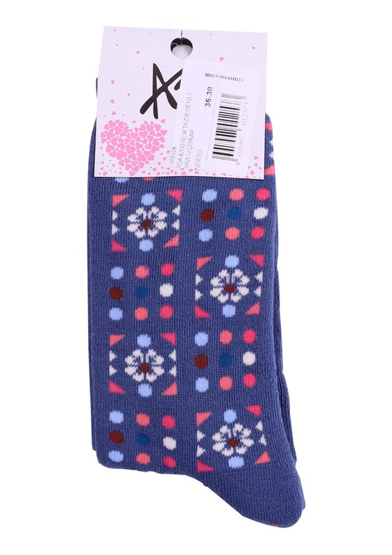 Ada Puantiyeli Desenli Havlu Çorap 4200 | İndigo - Thumbnail