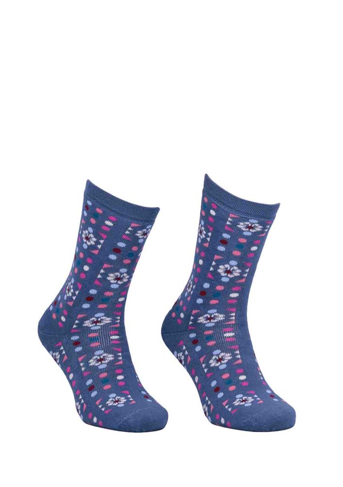 Ada Puantiyeli Desenli Havlu Çorap 4200 | İndigo