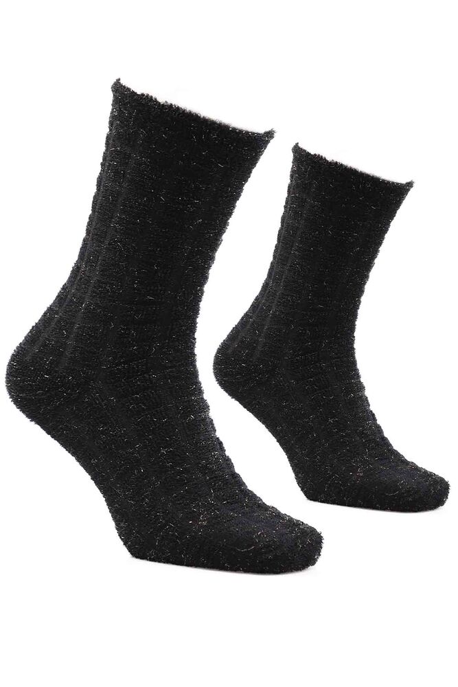 Kadın Ters Havlu Soket Çorap 212 | Simli Siyah