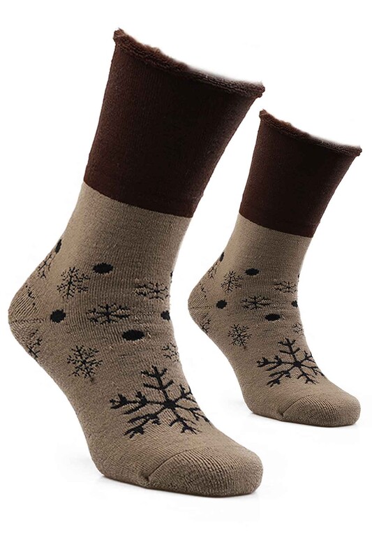 Kar Tanesi Desenli Kadın Bot Çorap 4060 | Haki - Thumbnail