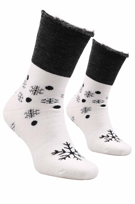 Kar Tanesi Desenli Kadın Bot Çorap 4060 | Krem - Thumbnail