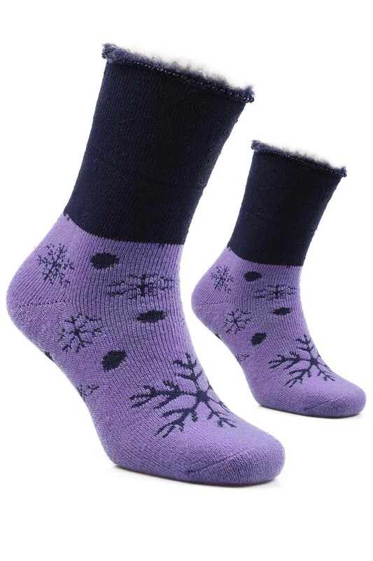 Kar Tanesi Desenli Kadın Bot Çorap 4060 | Mor - Thumbnail