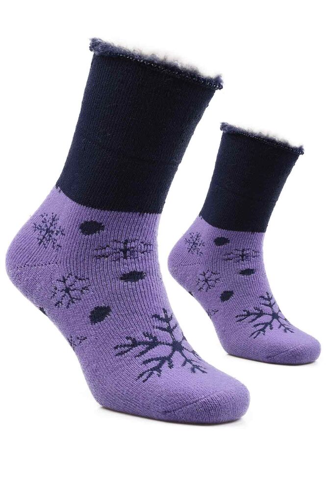 Kar Tanesi Desenli Kadın Bot Çorap 4060 | Mor