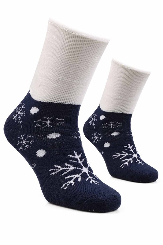 Kar Tanesi Desenli Kadın Bot Çorap 4060 | Lacivert - Thumbnail