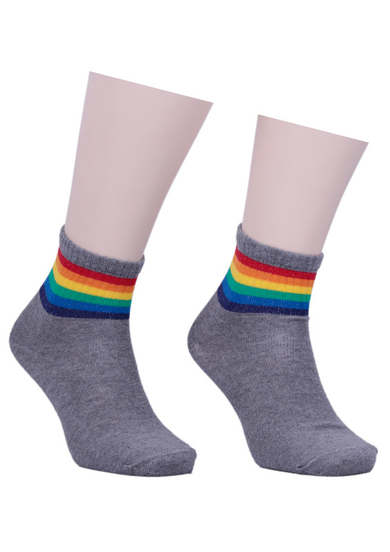 CLUB SPORTS - Bileği Renkli Desenli Soket Çorap 333 | Gri