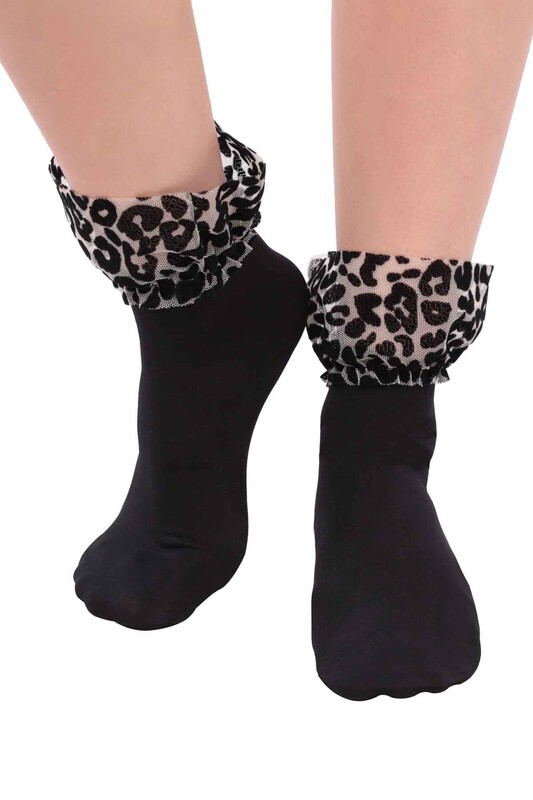DAYMOD - DayMod Mycro Leopar Desenli Tül Soket Çorap | Siyah