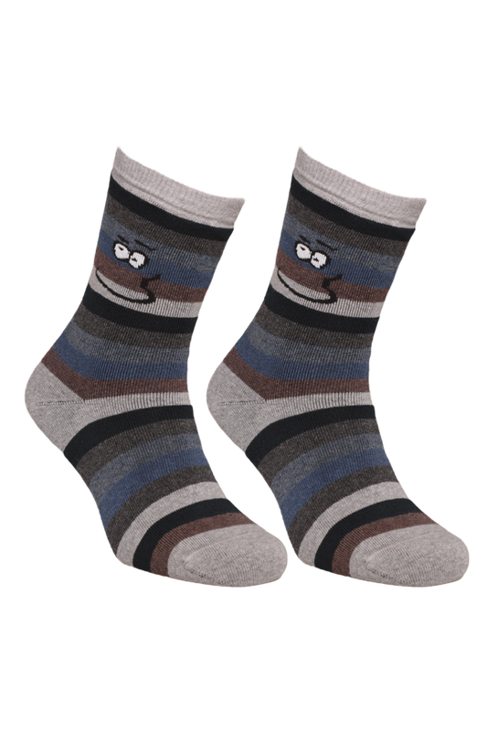 DÜNDAR - Çizgili Kadın Havlu Soket Çorap 8504-2 | İndigo
