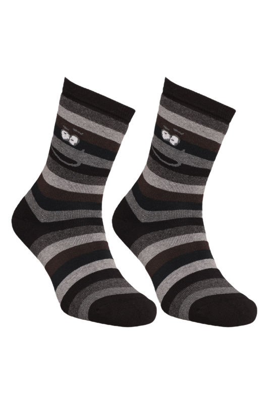DÜNDAR - Çizgili Kadın Havlu Soket Çorap 8504-2 | Siyah