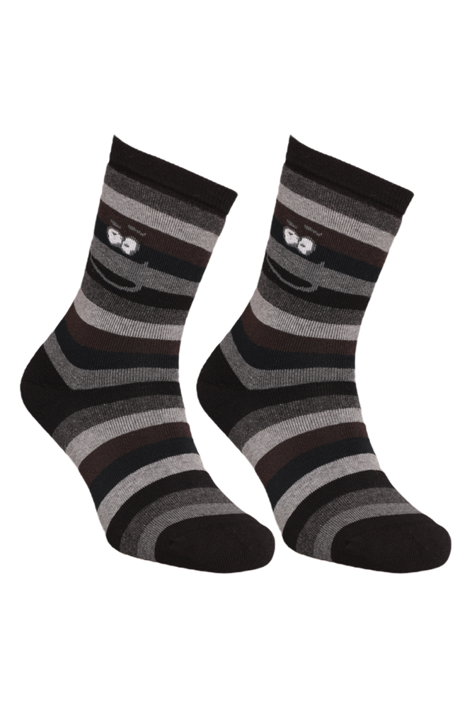 Çizgili Kadın Havlu Soket Çorap 8504-2 | Siyah