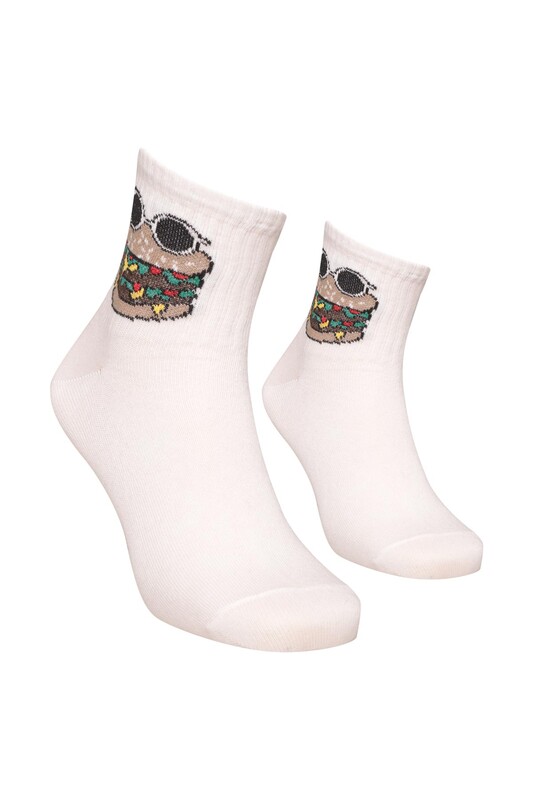 Esinti - Baskılı Kadın Soket Çorap 1906 | Beyaz
