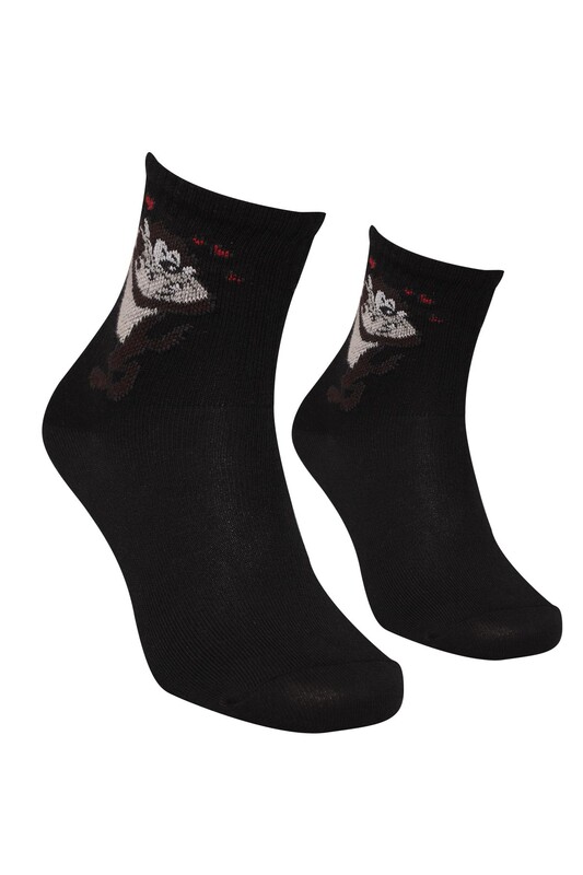 Baskılı Kadın Soket Çorap 1911 | Siyah - Thumbnail