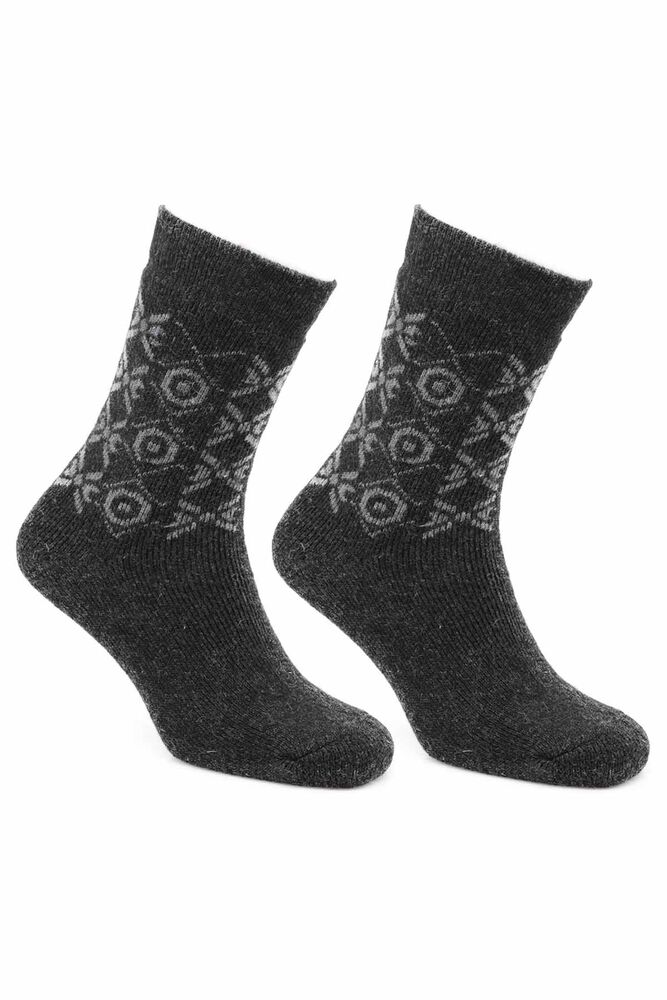 Desenli Lambswool Kadın Soket Çorap 54921 | Füme