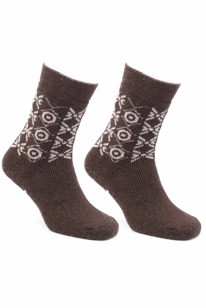 Desenli Lambswool Kadın Soket Çorap 54921 | Kahve