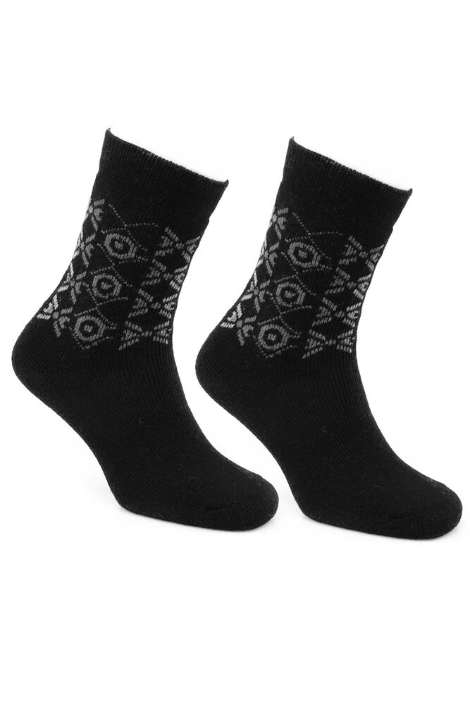 Desenli Lambswool Kadın Soket Çorap 54921 | Siyah