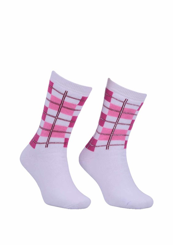 Kareli Havlu Çorap 2050 | Beyaz - Thumbnail