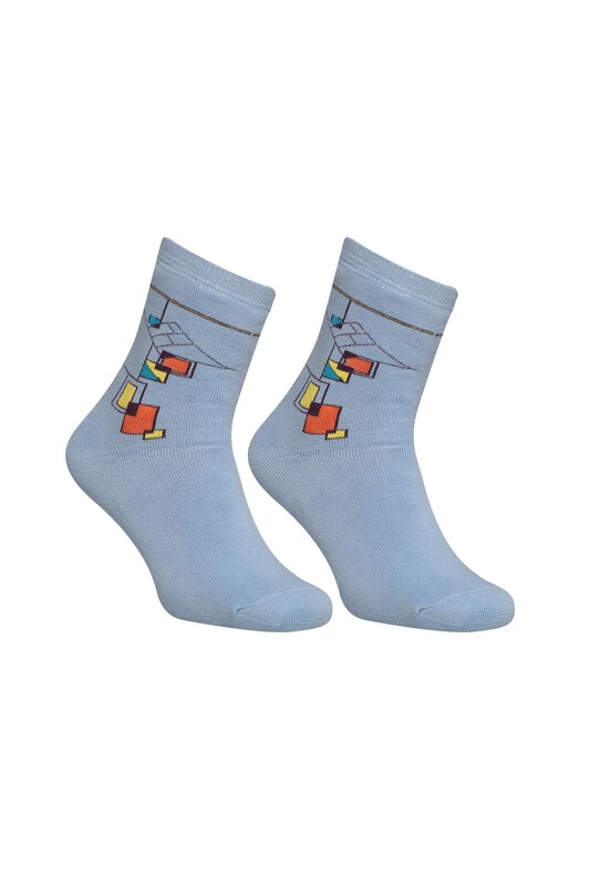 Modemo - Geometrik Desenli Havlu Çorap 2050 | Açık Mavi