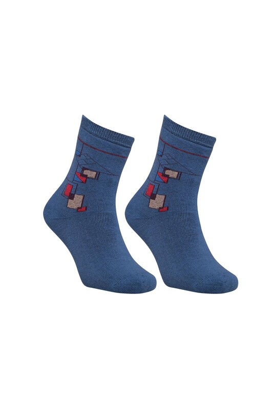 Modemo - Geometrik Desenli Havlu Çorap 2050 | İndigo