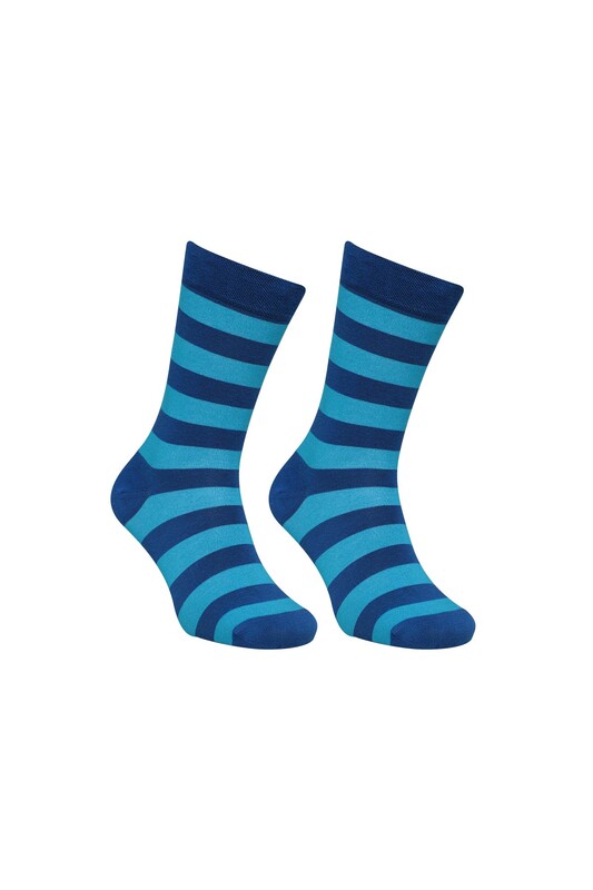 MOZAİK - Çizgili Soket Çorap 6500-1 | Mavi