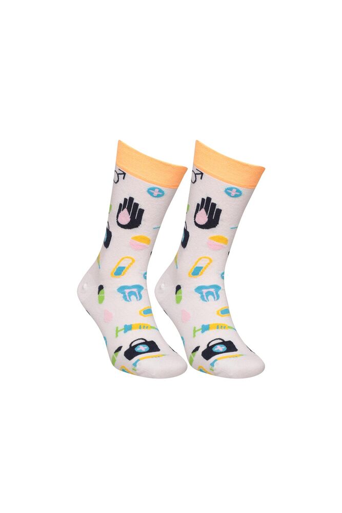 Desenli Soket Çorap 6500-2 | Beyaz