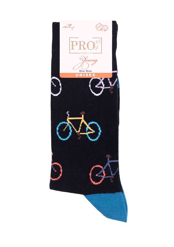 Pro Platon Bisiklet Desenli Unisex Penye Çorap 11002 | Siyah - Thumbnail