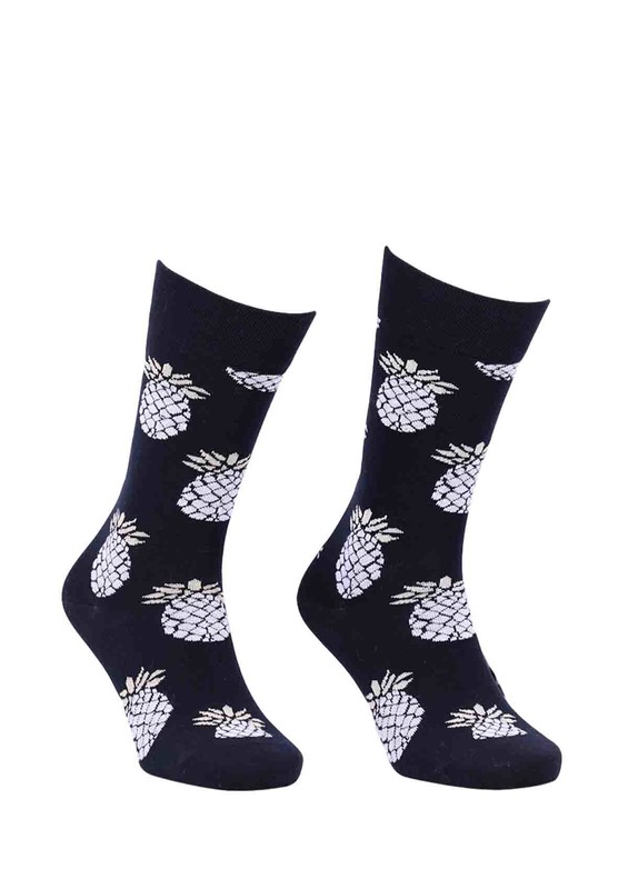 Pro Thales Ananas Desenli Unisex Çorap 11005 | Siyah - Thumbnail