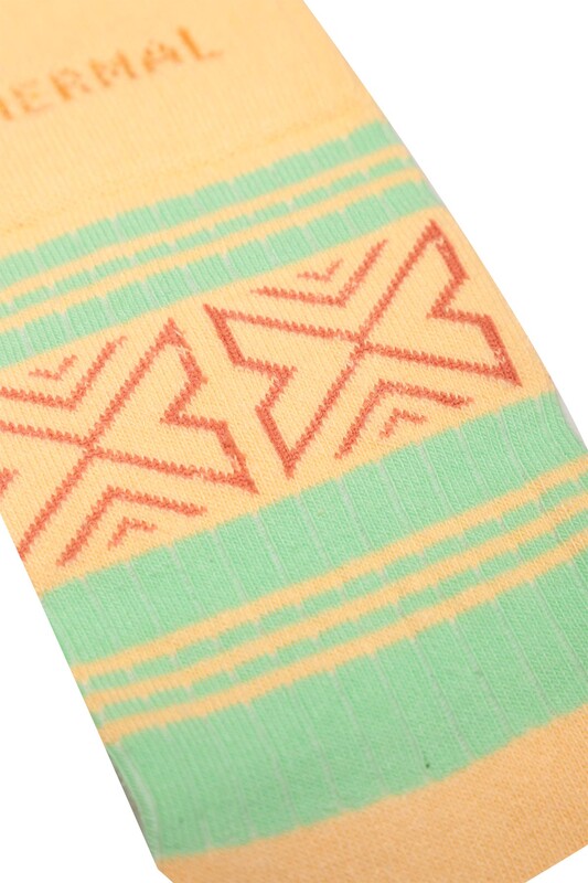 Roff Desenli Kadın Havlu Çorap 25202 | Sarı - Thumbnail