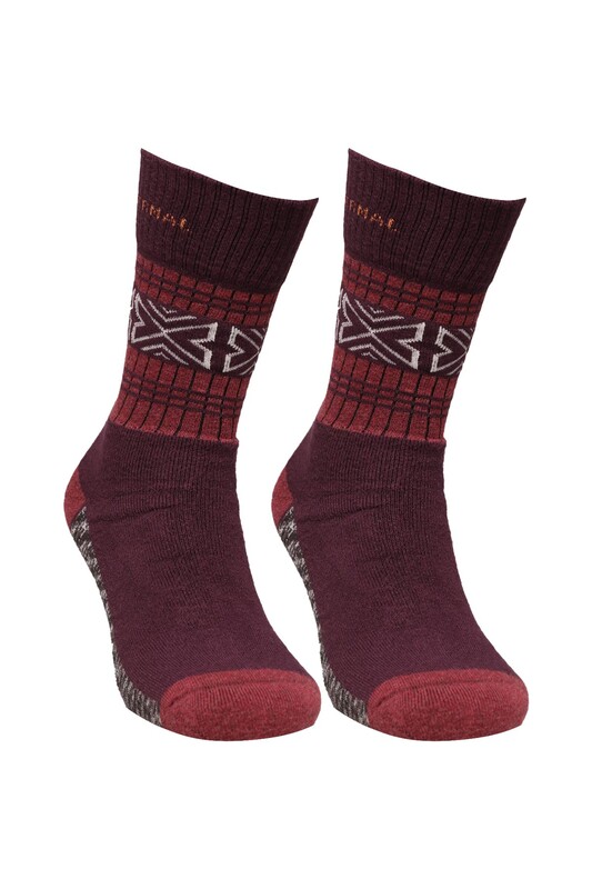 Roff Desenli Kadın Havlu Çorap 25202 | Mürdüm - Thumbnail