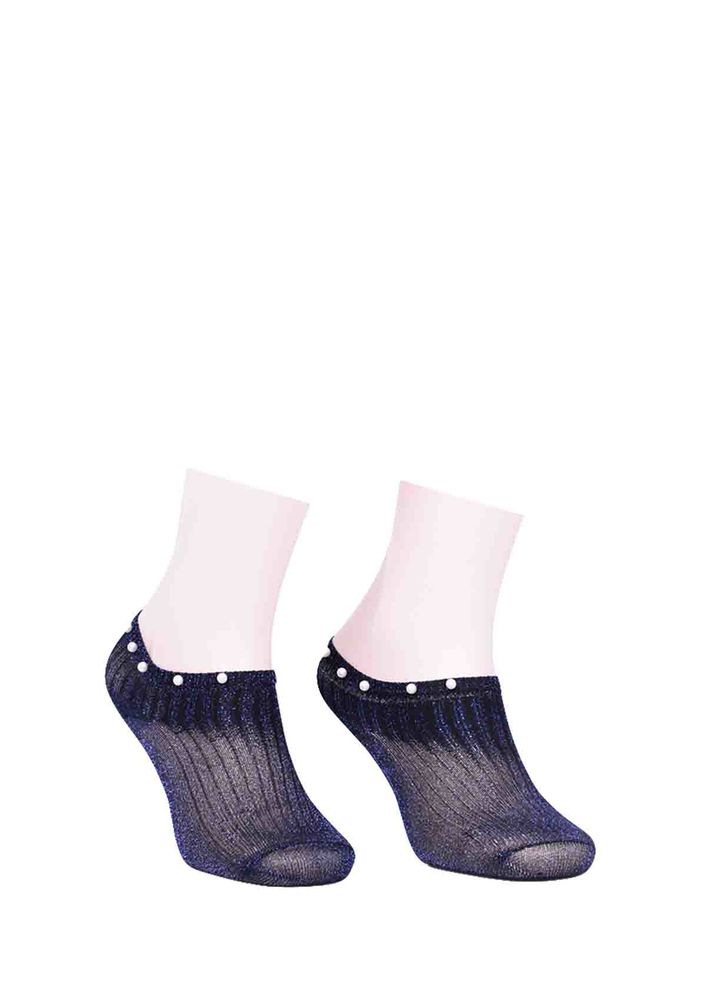 Sahab Bileği Boncuklu Çizgili Soket Çorap 4085 | Siyah