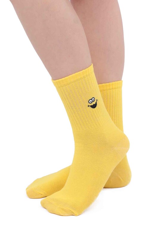 SAHAB - Gülücük Nakışlı Kadın Soket Çorap 10770 | Sarı