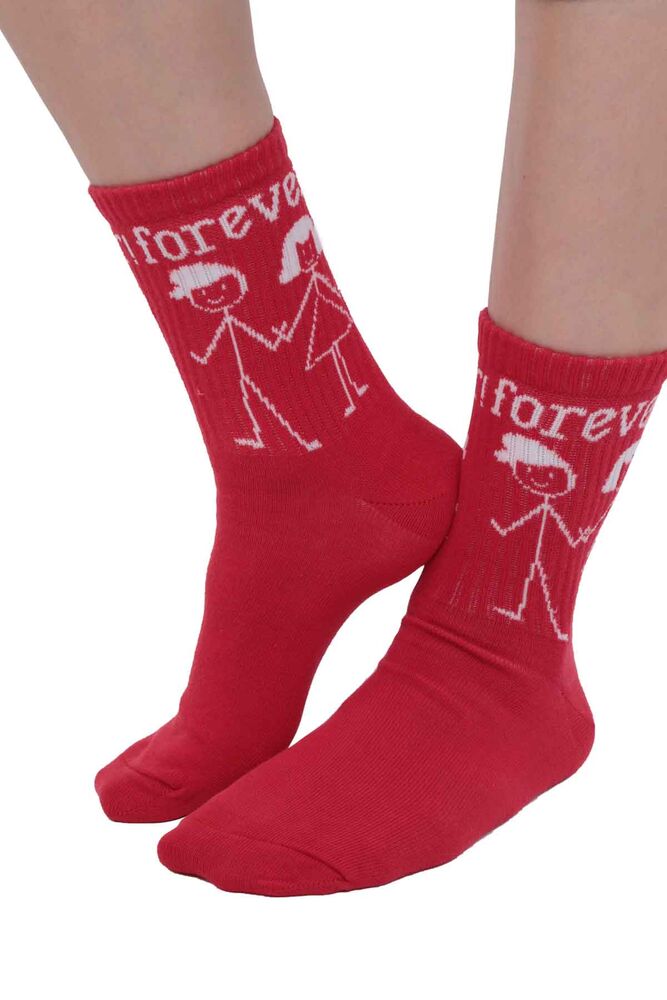 Yazı Baskılı Kadın Soket Çorap 4990 | Kırmızı