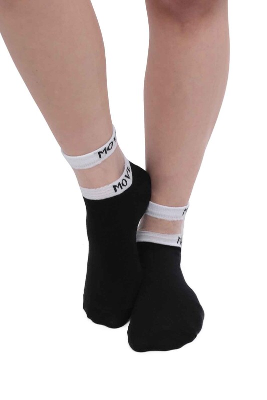SAHAB - Kadın Tüllü Patik Çorap 4071 | Beyaz