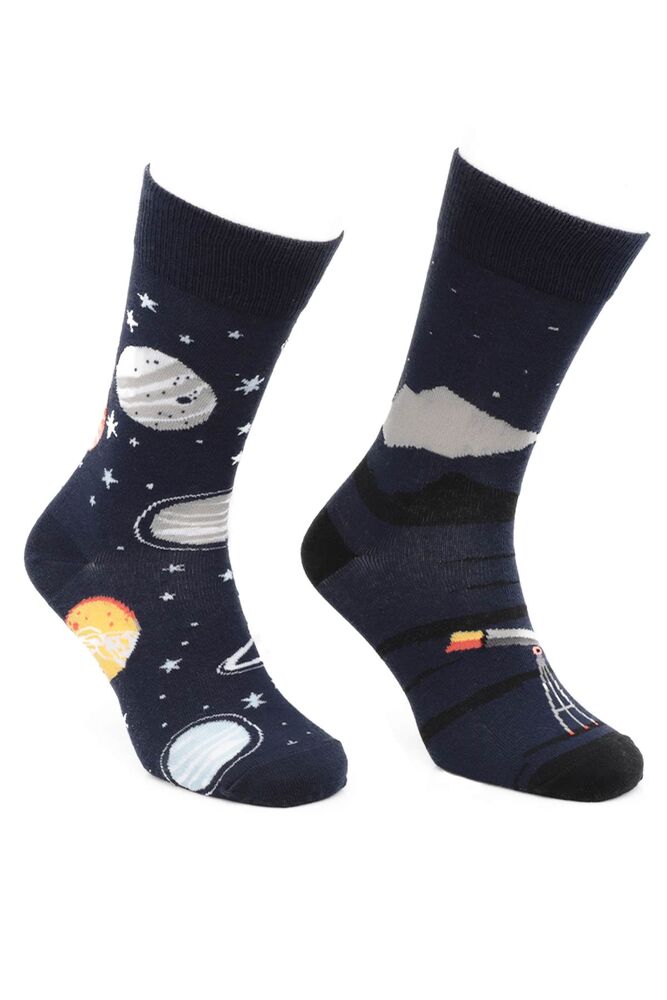 Desenli Sevgili Eş Özel Çift Çorabı 5050 | Lacivert