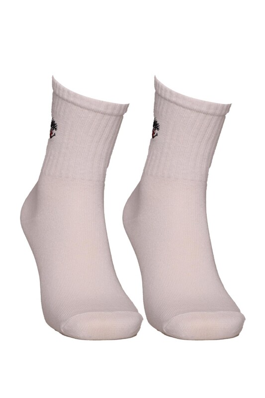 SAHAB - Nakışlı Kadın Soket Çorap 10770 | Beyaz