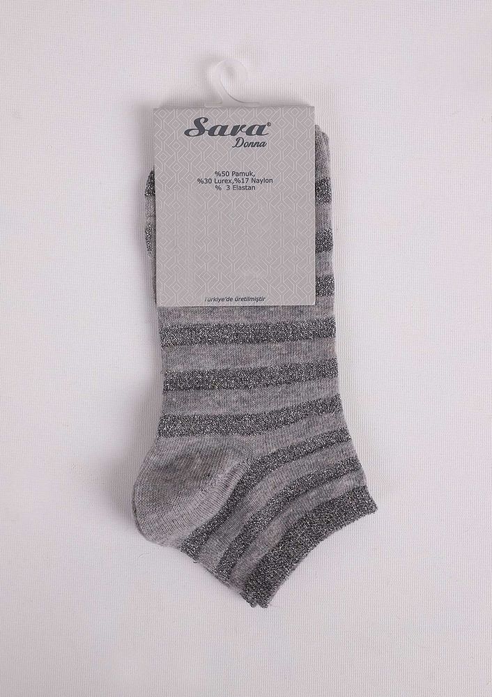 Desenli Simli Soket Çorap 100 | Gri