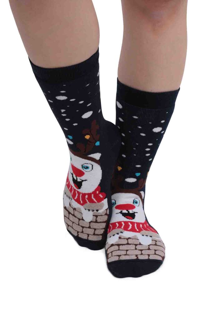 Geyik Desenli Kadın Havlu Çorap | Lacivert