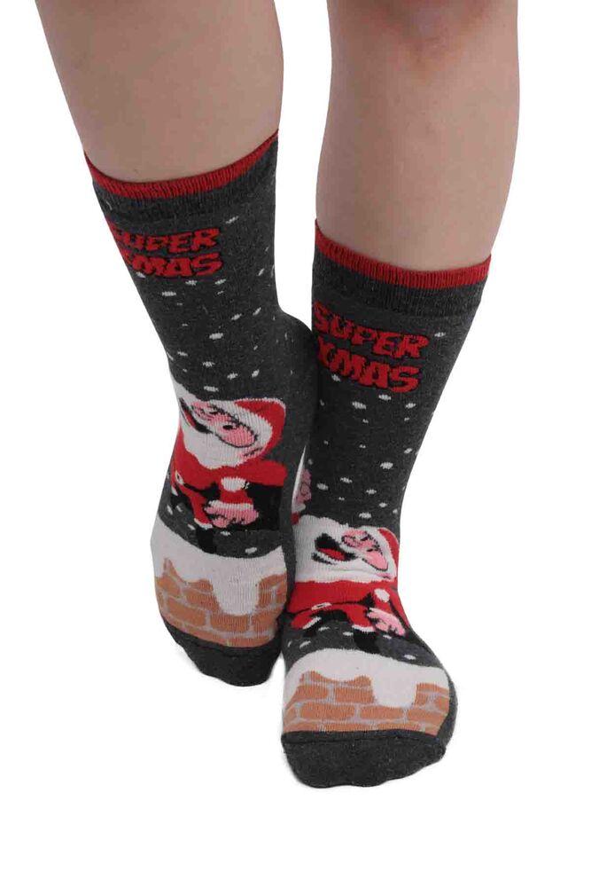 Desenli Kadın Havlu Çorap | Gri