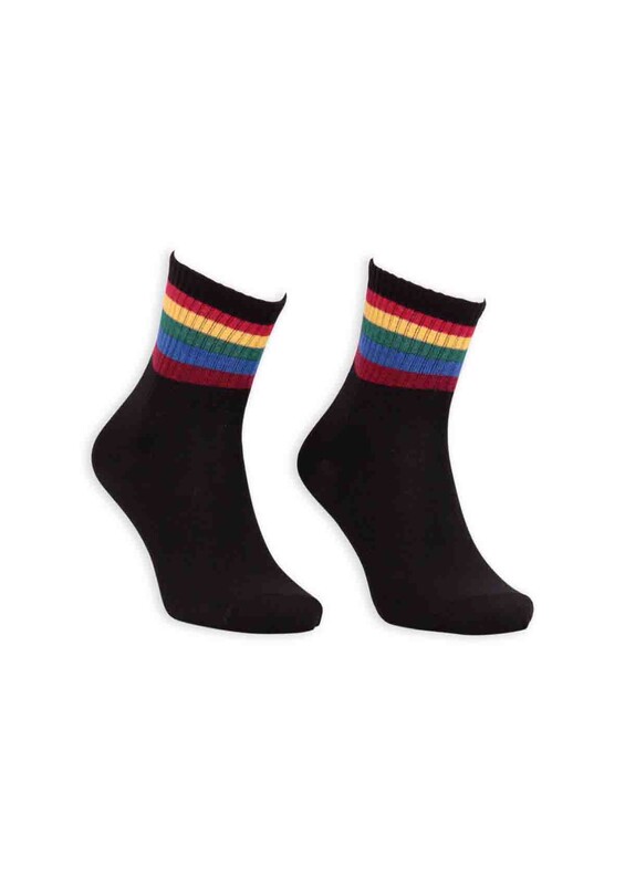 Pola Teenage Çizgi Desenli Kadın Soket Çorap | Siyah Çok Renkli - Thumbnail