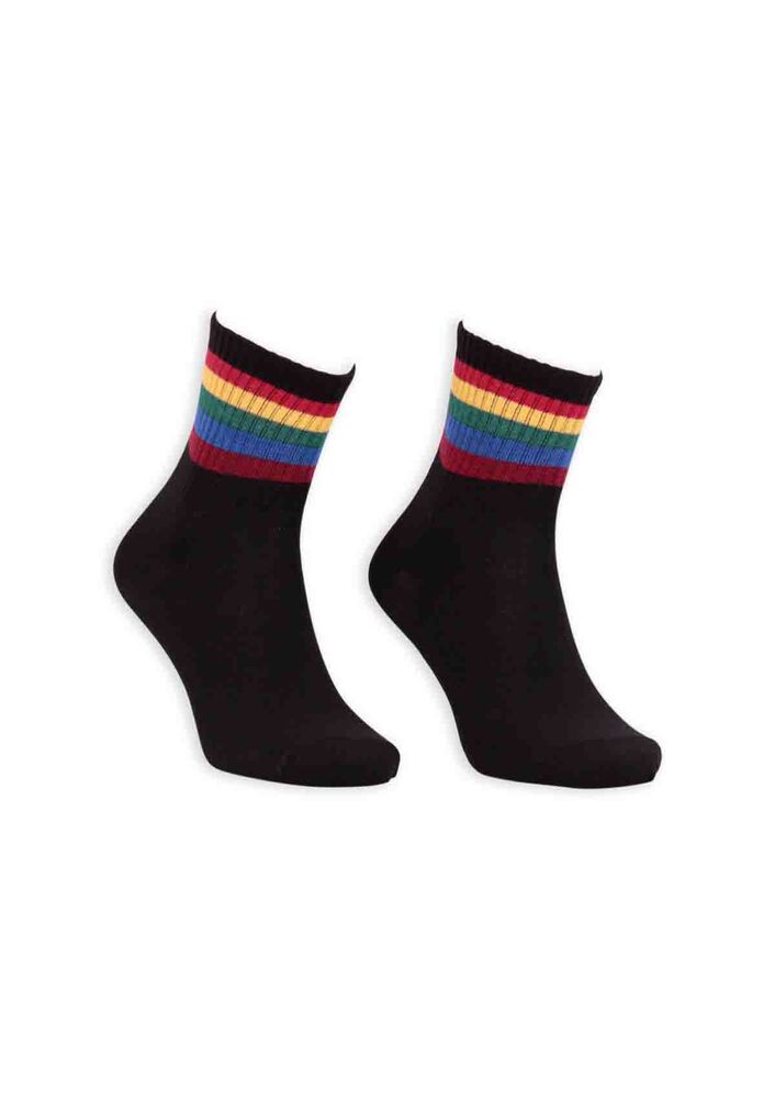 Pola Teenage Çizgi Desenli Kadın Soket Çorap | Siyah Çok Renkli
