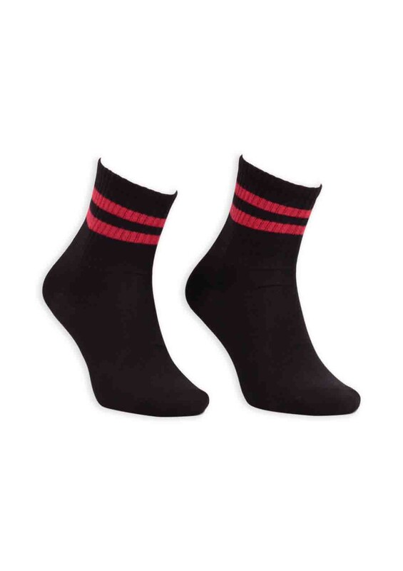 Pola Teenage Çizgi Desenli Kadın Soket Çorap | Siyah Kırmızı - Thumbnail