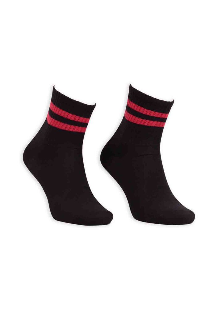 Pola Teenage Çizgi Desenli Kadın Soket Çorap | Siyah Kırmızı