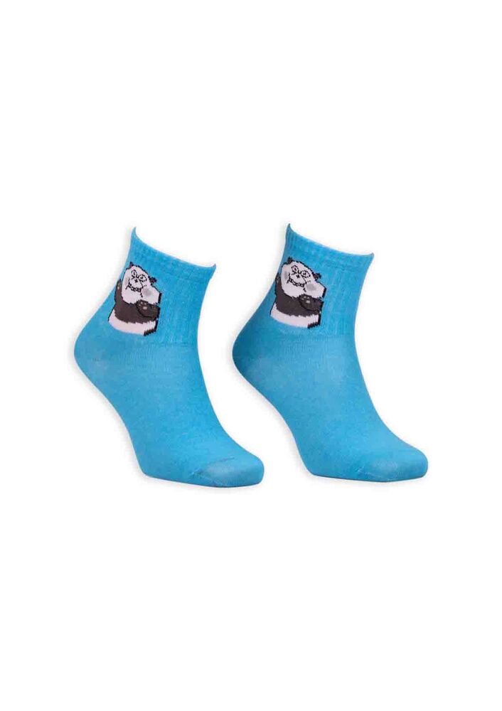 Panda Desenli Kadın Soket Çorap | Mavi