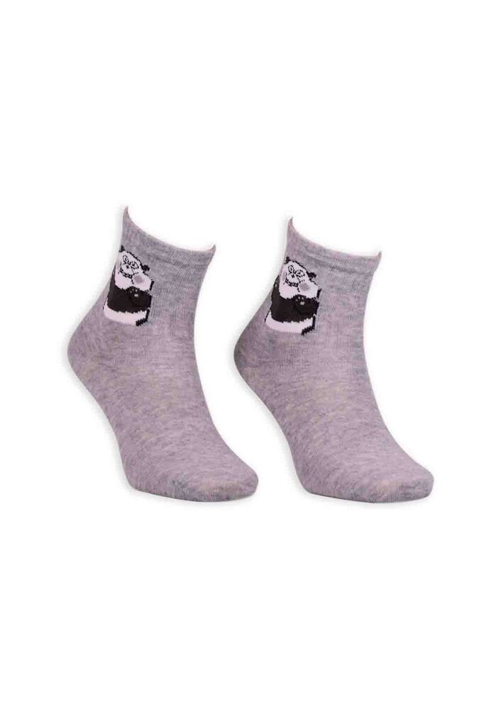 Panda Desenli Kadın Soket Çorap | Gri