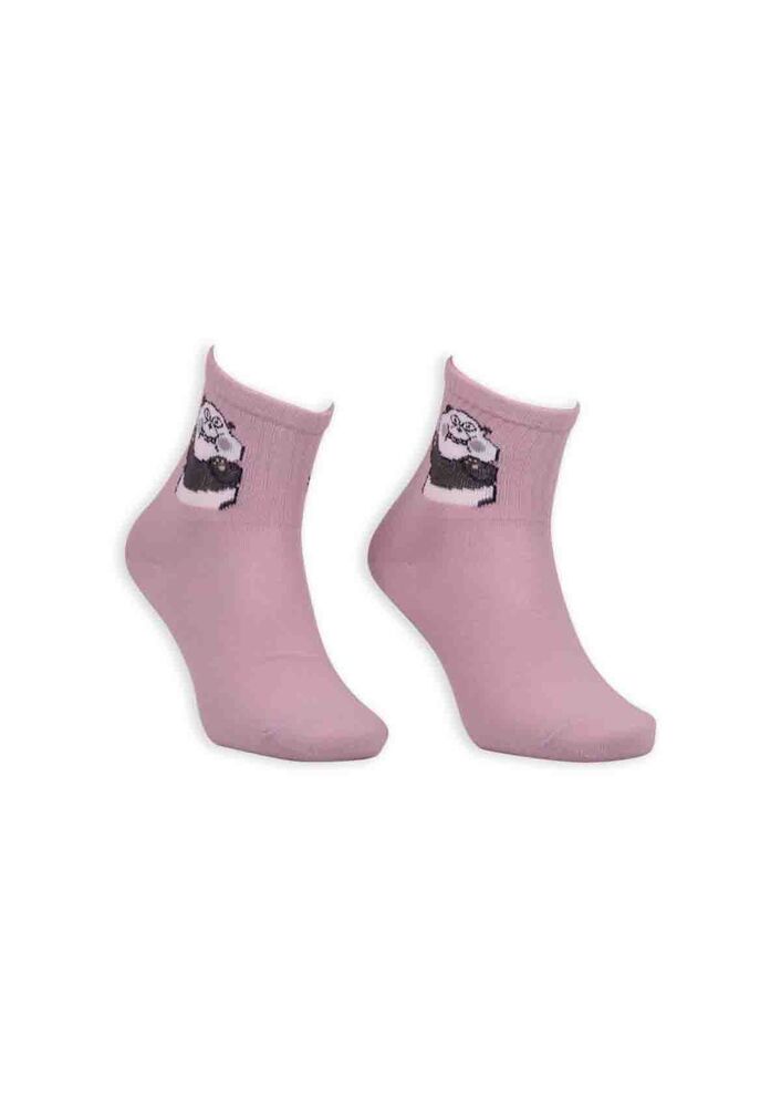 Panda Desenli Kadın Soket Çorap | Eflatun