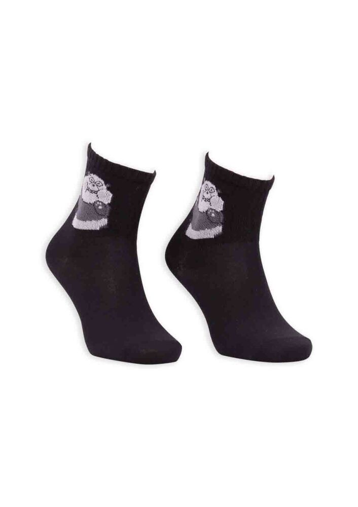 Panda Desenli Kadın Soket Çorap | Siyah