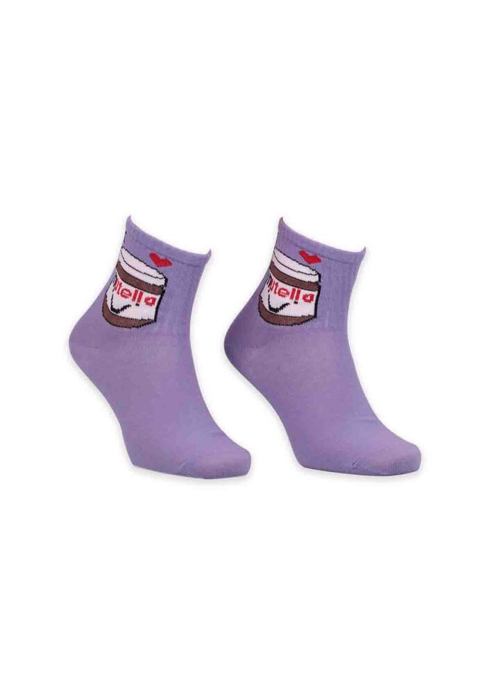 Nutella Desenli Bayan Soket Çorap | Lila