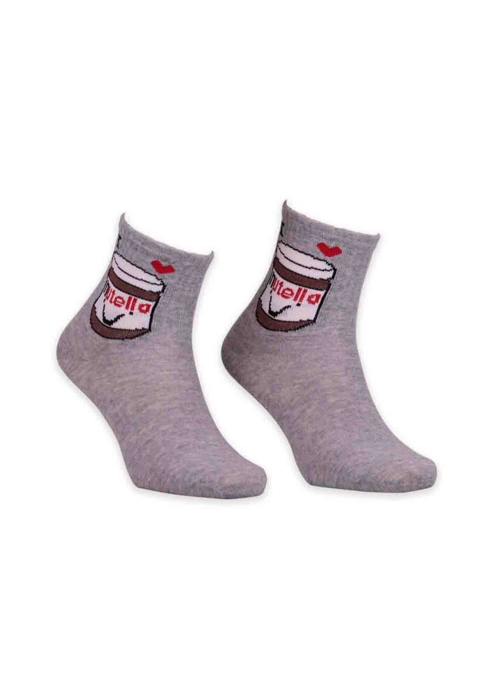 Nutella Desenli Bayan Soket Çorap | Gri