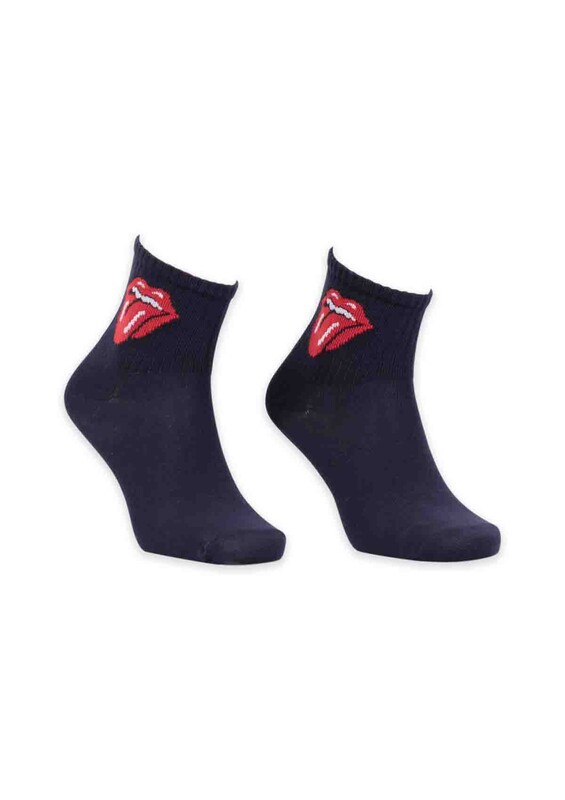 SİMİSSO - Dudak Desenli Kadın Soket Çorap | Lacivert