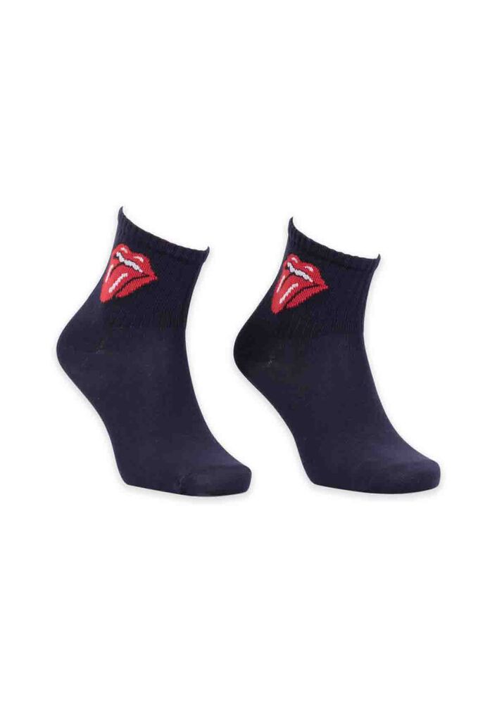 Dudak Desenli Kadın Soket Çorap | Lacivert